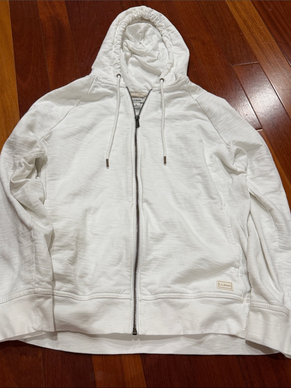 L.L. Bean White Full-Zip Hooded Shirt Jacket